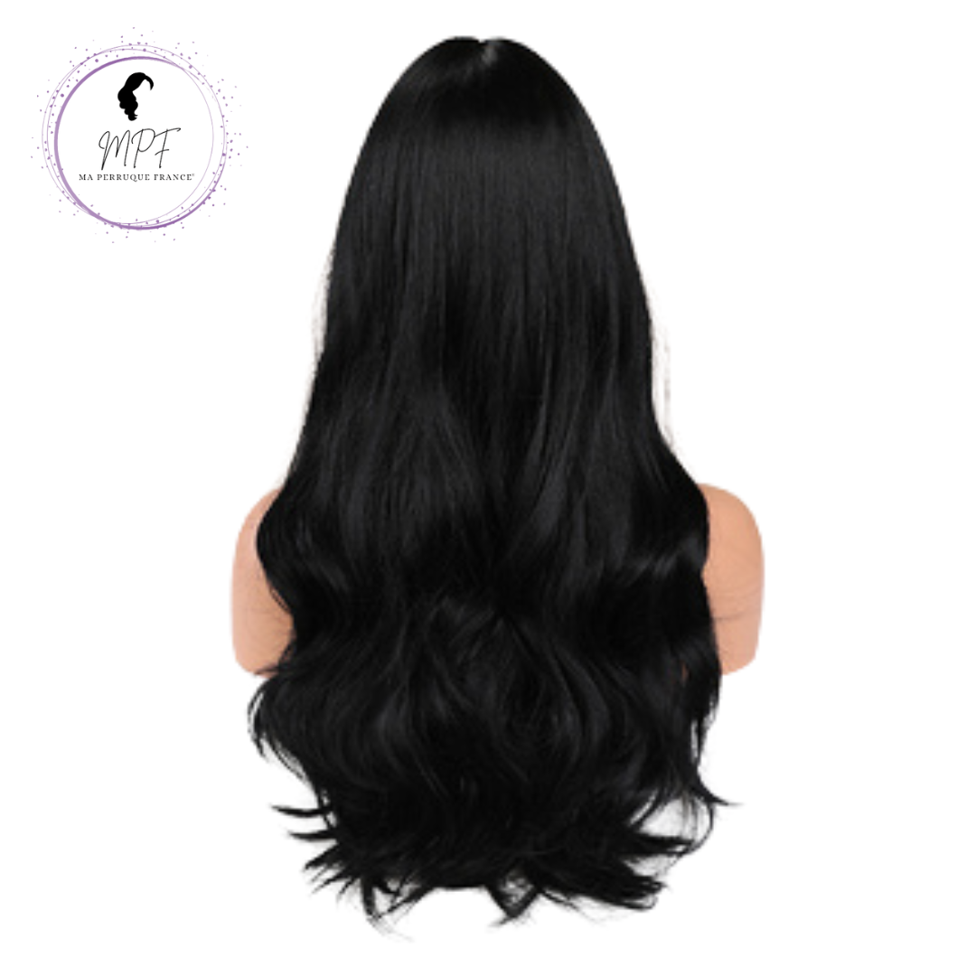 Perruque bob cheveux synthétiques longue/lisse -brune