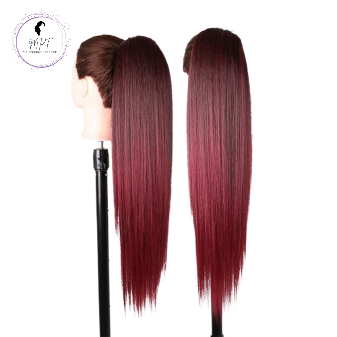 Extension ponytail synthétique lisse - Rouge Bordeaux