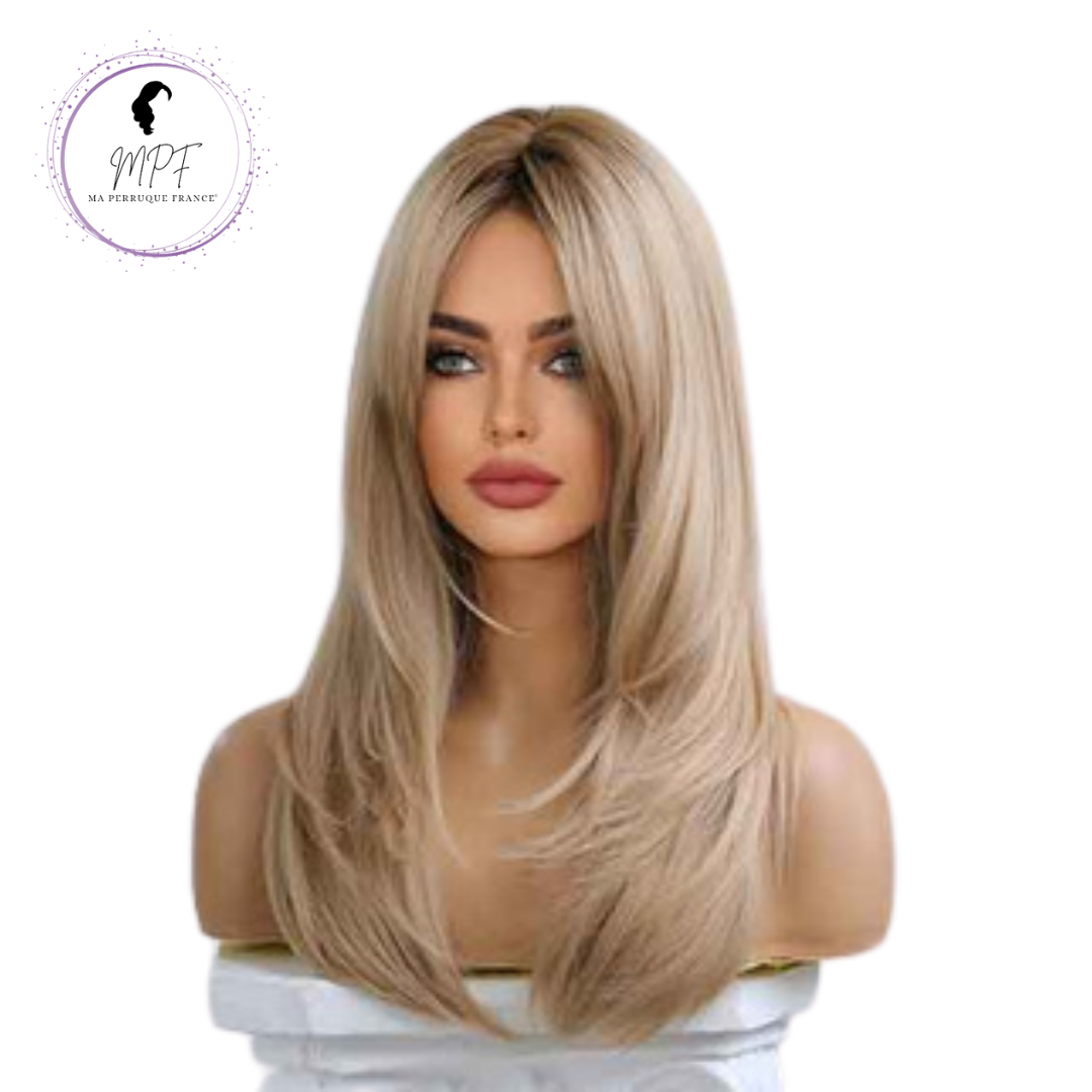 Perruque bob cheveux synthétiques mi-long/lisse - Blonde