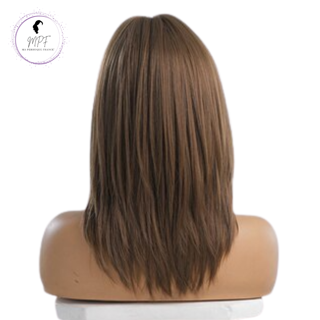 Perruque bob cheveux synthétiques mi-long/lisse - Blonde foncée