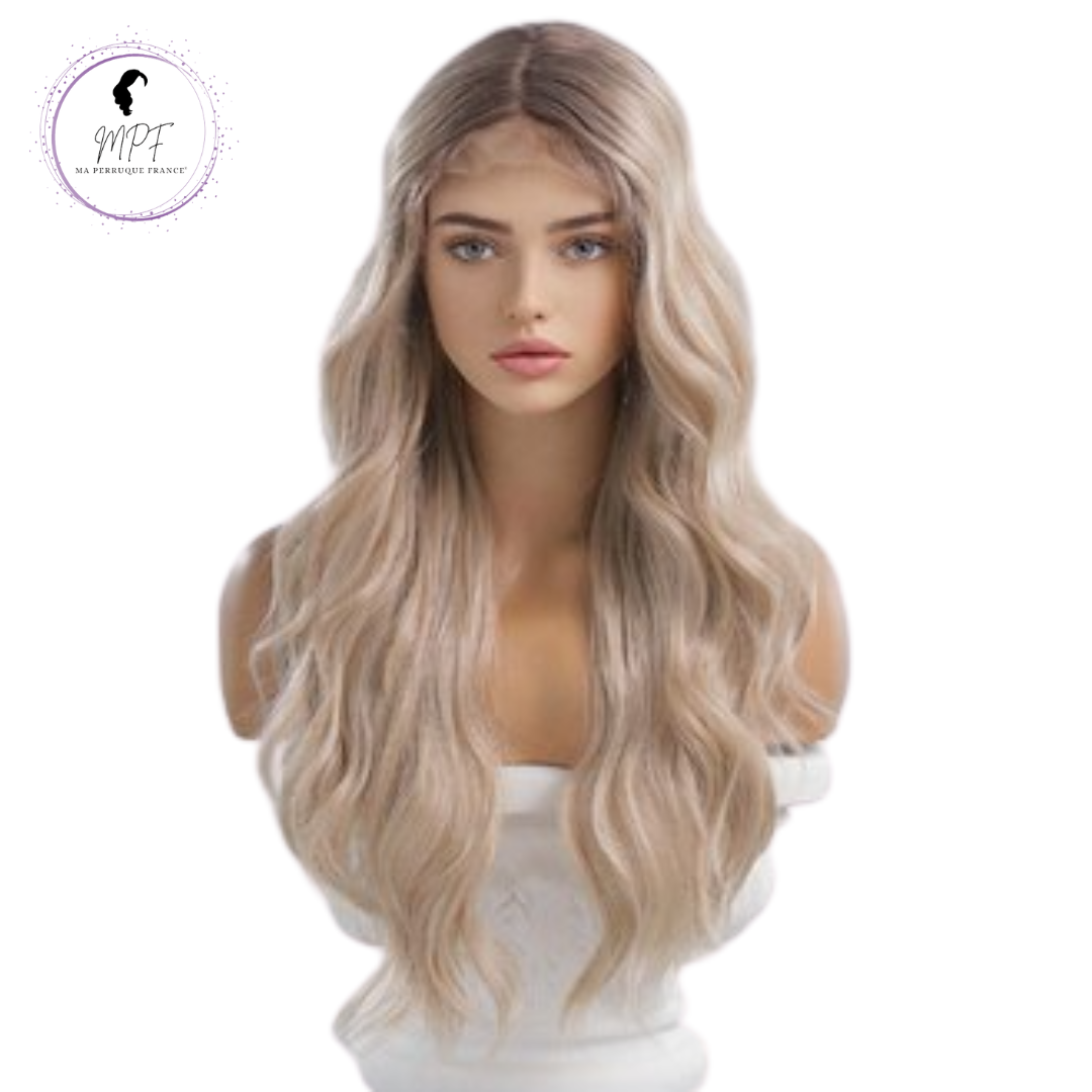 Perruque bob cheveux synthétiques longue/ondulée - Blonde