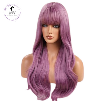 Perruque bob cheveux synthétiques longue/ondulée - Couleur Violette