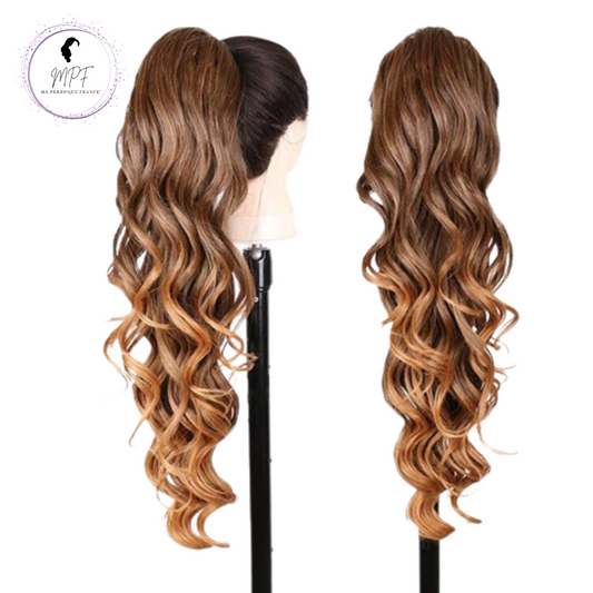 Extension ponytail synthétique ondulée Loose curl - Brune ombrée claire