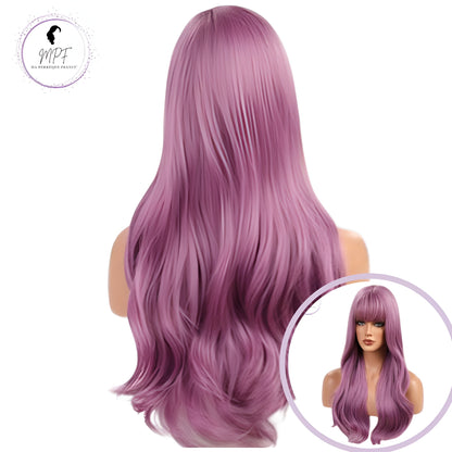 Perruque bob cheveux synthétiques longue/ondulée - Couleur Violette