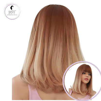 Perruque bob cheveux synthétiques Mi long/lisse - Rousse ombrée