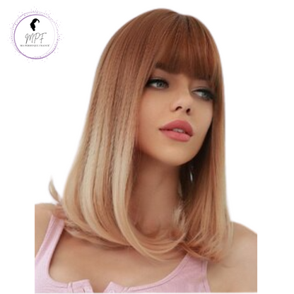 Perruque bob cheveux synthétiques Mi long/lisse - Rousse ombrée