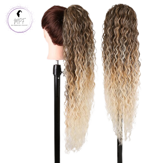 Extension ponytail synthétique ondulée Brazian wave- Brune Blonde