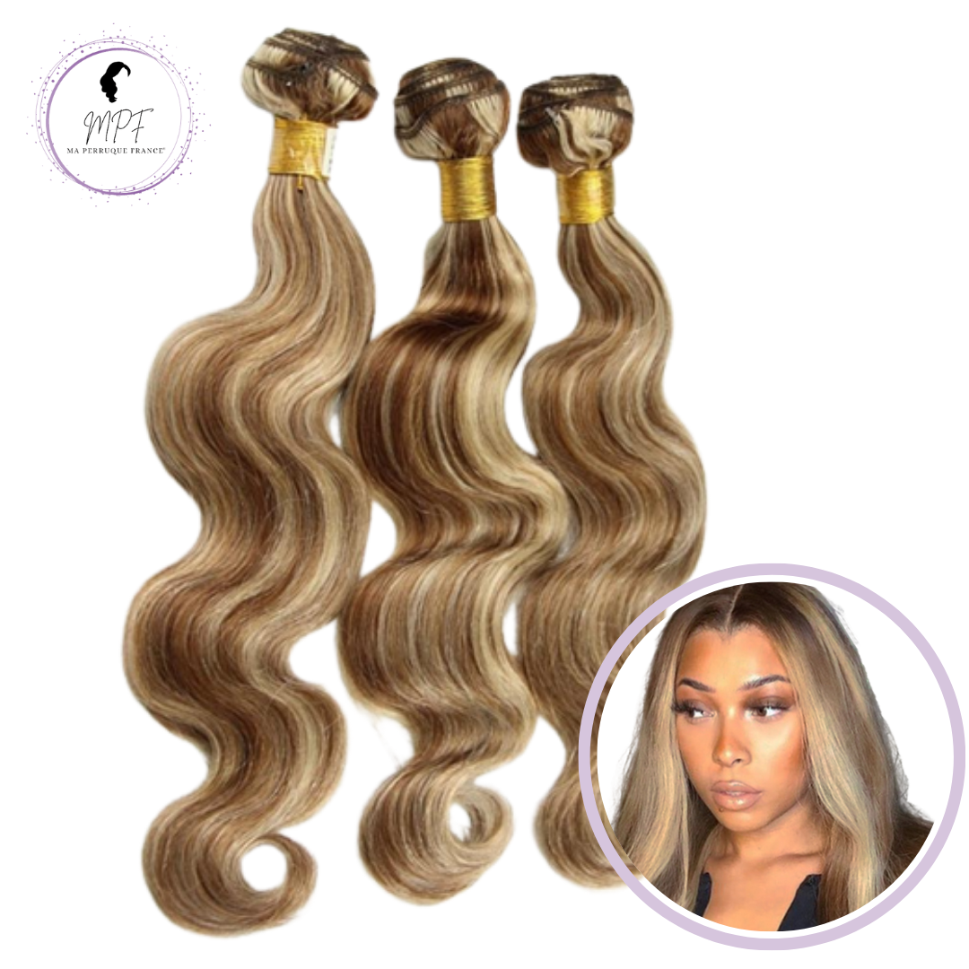Tissage Brésilien en cheveux naturels - Ondulé Blond avec Mèches